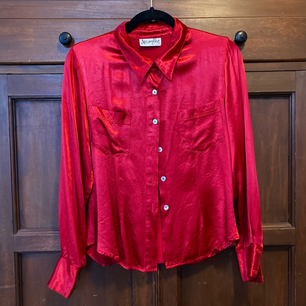 90s Red Silk Shirt